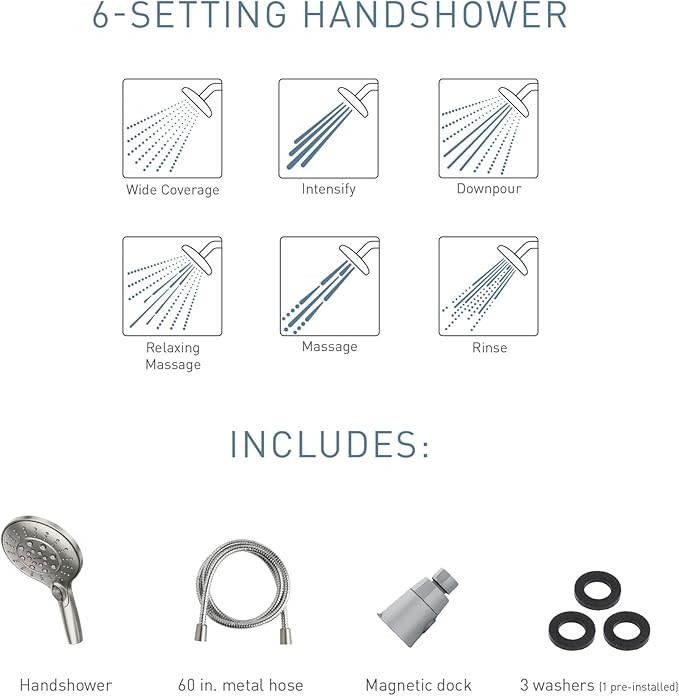 Moen Engage Spot Resist Brushed Nickel Six-Function 5.5-Inch Removable Handheld Showerhead with Magnetic Docking System,26112SRN,(Pack of 2)