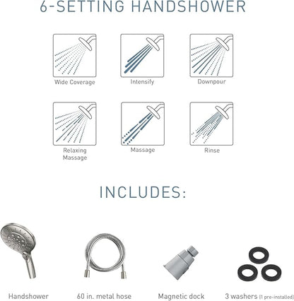 Moen Engage Spot Resist Brushed Nickel Six-Function 5.5-Inch Removable Handheld Showerhead with Magnetic Docking System,26112SRN,(Pack of 2)
