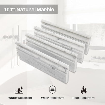 Carrara White Marble Baseboard Trim Molding 5"x12", Polished, 4 Pcs | Marble Base Moulding for Kitchen, Bathroom, Wall, Floor & Shower, Protects Walls, Easy to Install, Durable