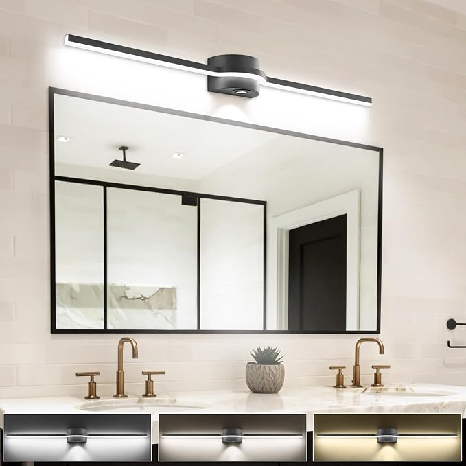 SOLFART LED Vanity Lights Bathroom Light Fixtures Black Bathroom Lights Vanity Lighting Fixtures 3 Color Temperature Dimmable 48 Inch Wall Light Fixture BK-3C