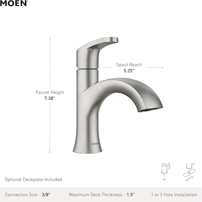 Moen Karis Chrome One-Handle Single Hole Bathroom Sink Faucet with Optional Deck Plate, 84346