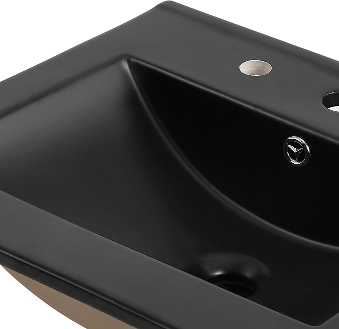 JONATHAN Y SNK1000B Ancillary 3-Hole 20 in. W x 18.25 in. D Classic Contemporary Rectangular Ceramic Single Sink Basin Vanity Top, Black