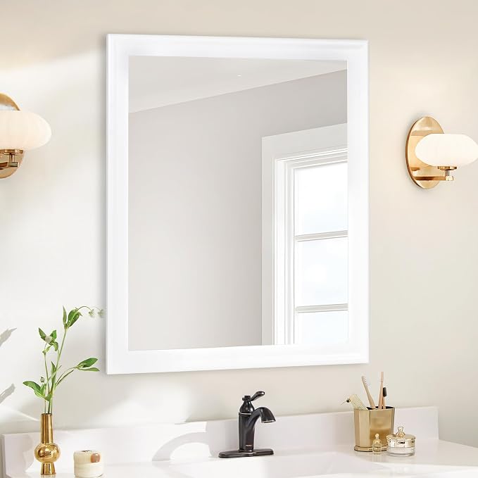 White Wall Mirror for Bathroom,Rectangle Large 30 x 36 inch Vanity Mirrors | Rustic Hanging Mirror for Living Room,Bedroom,Entryway