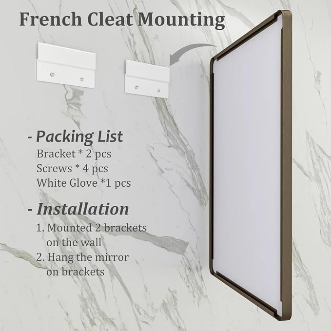 30x36 Inch Brushed Bronze Bathroom Wall Mirror | Metal Bronze Framed Mirror for Vanity, Rounded Oil Rubbed Rectangle Frame, Anti-rust, Shatterproof (Horizontal/Vertical)