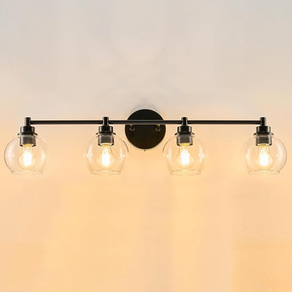VONLUCE 4 Light Bathroom Vanity Light Fixtures, Black Finish | Globe Glass Shades, E26 Sockets, Easy to install, Vanity Lights for Bedroom Hallway Living Room