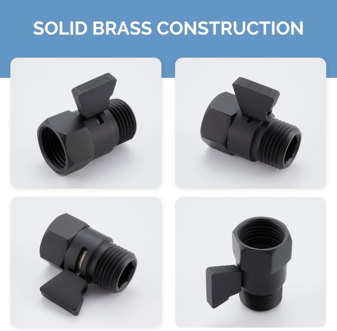 Angle Simple Shower Valve, Water Flow Control Shut Off Valve, Matte Black | Robust Brass Water Restrictor G 1/2, Pressure Reducer for Handheld Shower Head or Bidet Sprayer
