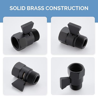 Angle Simple Shower Valve, Water Flow Control Shut Off Valve, Matte Black | Robust Brass Water Restrictor G 1/2, Pressure Reducer for Handheld Shower Head or Bidet Sprayer