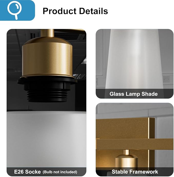 Lightdot 4 Light Bathroom Vanity Light, 26.5" Gold Bathroom Light Fixtures with Frosted Glass Waterproof Shades, Rust-Proof Modern Vanity Lights Over Mirror for Kitchen Hallway Cabinet Porch