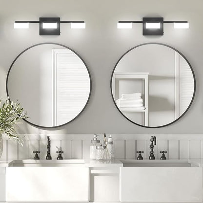 LED Modern Bathroom Light Fixtures Over Mirror, 3-Light Dimmable Vanity Lights, Matte Black Acrylic Bathroom Vanity Light, 2700K-6500K Adjustable, ETL Certificated
