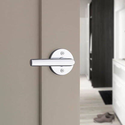 Kwikset Milan Interior Privacy Door Handle with Lock, Door Lever For Bathroom and Bedroom, Polished Chrome Reversible Keyless Push Button Lock Door Lever