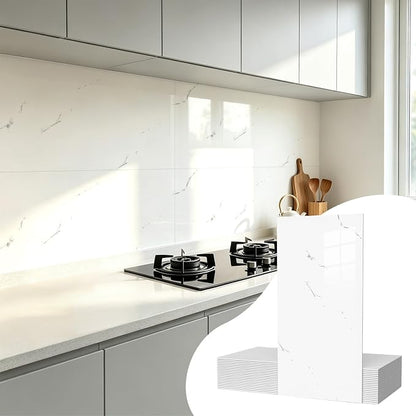 20 Pack 11.8"x23.6" Peel and Stick Backsplash Wall Panels, Self Adhesive Waterproof Back Splash Marble Tiles for Kitchen Bathroom, TV Walls, Living Room White (Not Real Tiles)