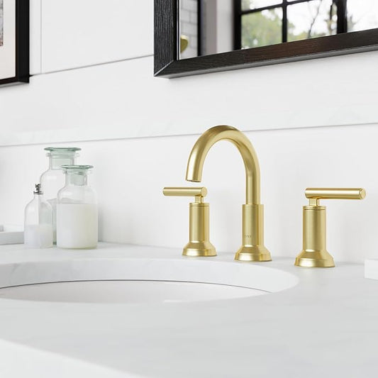 Pfister Capistrano Bathroom Sink Faucet, 8-Inch Widespread, 2-Handle, 3-Hole, NSF Certified, Brushed Gold Finish, LF049CSOBG