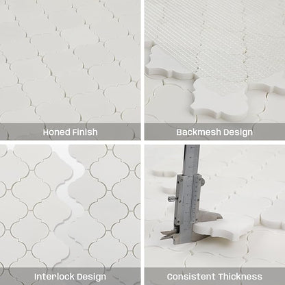 3 Inch Arabesque Lantern White Marble Mosaic Tile for Wall Floor, 5 Sheets | Water & Heat Resistant Honed Marble Backsplash Tiles for Kitchen Bathroom Fireplace Surround Durable Unique Veins 5SQFT