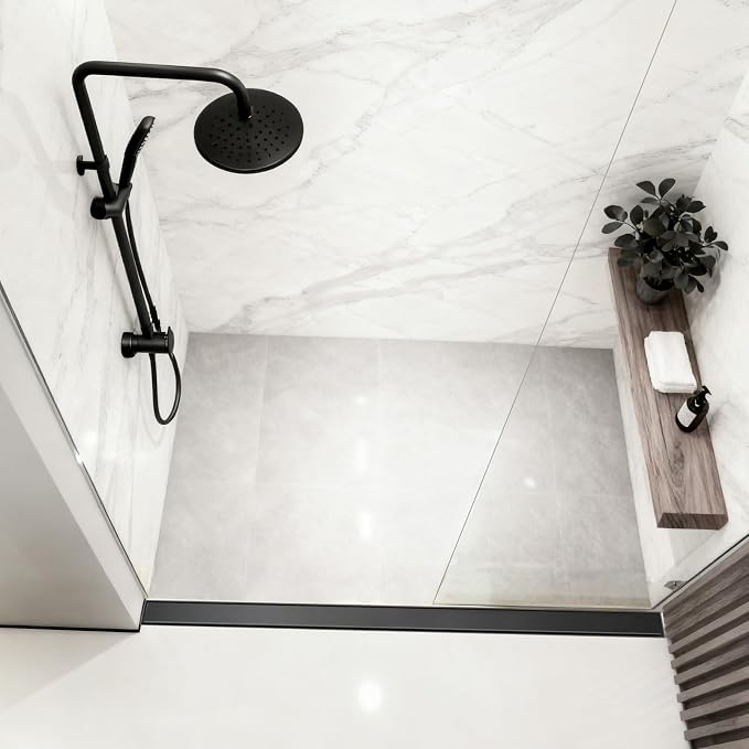 DLONE® Linear Shower Drain - 72 Inch Matte Black, with Tile Insert Panel | AISI 304 Stainless Steel Linear Drain, Rectangle Shower Floor Drain, with Adjustable Feet, Fits Bathroom & Balcony etc