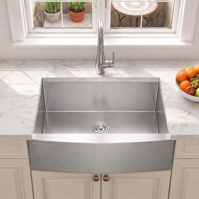 Comllen 33 Inch Farmhouse Sink, Stainless Steel Single Bowl Farm Sinks 16 Gauge 9 Inch Deep, Handmade Undermount 33 Farm Apron Front Kitchen Sink