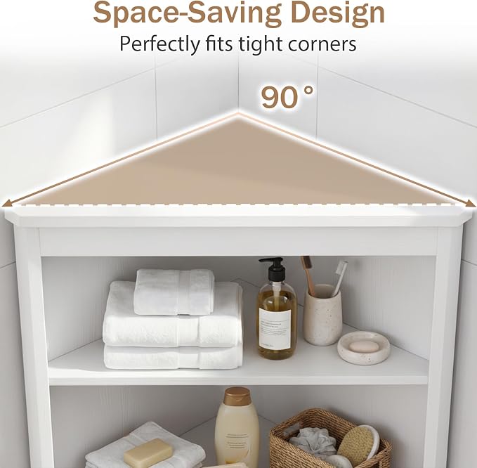 Giantex 68" Tall Corner Cabinet with Fluted Doors (White) | Modern Bathroom Floor Storage Cabinet, 6-Tier Space Saver Display Shelves for Kitchen, Living Room, Hallway, Laundry