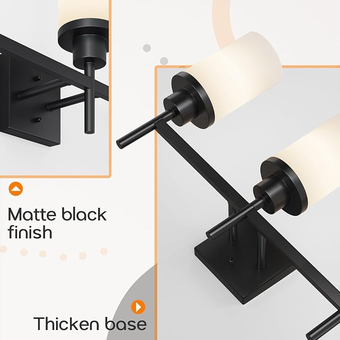 Vanity Lighting Fixtures Oil Rubbed Bronze 3-Light with White Frosted Glass Shade, Wall Sconces for Bathroom Cabinet Porch Kitchen T001ORB-L3