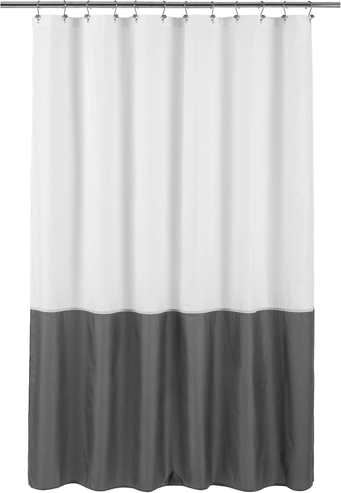 ALYVIA SPRING Waterproof Fabric Shower Curtain Liner White/Dark Gray, 72x72 | 3 Magnets, Soft Cloth & Hotel Quality, Machine Washable, Light-Weight, Standard Size
