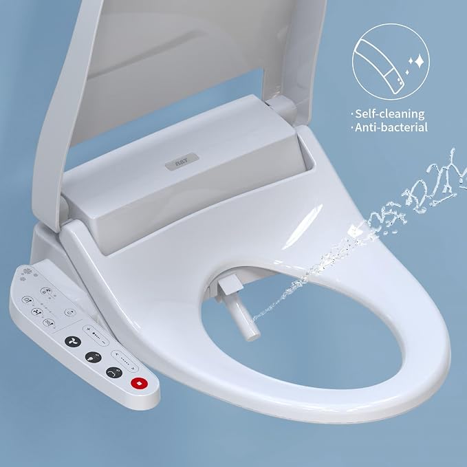 R&T V2601 Electric Bidet Seat, Elongated Smart Toilet Seat with Warm Water, Adjustable Heated Seat, Air Dryer, Night Light, Bidet Attachment for Toilet