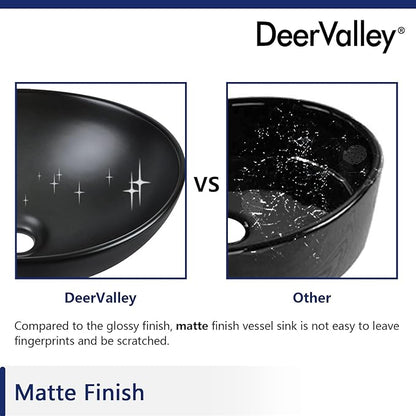 DeerValley DV-1V0011 Horizon Black Bathroom Sink, 16"x13" Oval Bathroom Vessel Sink Above Counter Vanity Ceramic Sink
