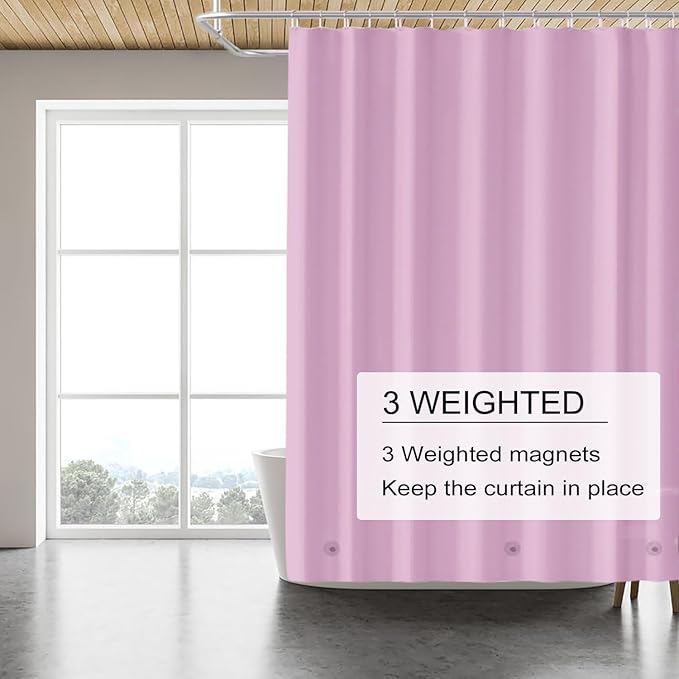 Pink Shower Curtain Liner, 4G PEVA Shower Liner, Plastic Peva Waterproof Shower Curtains, 72x72 inch with Grommet Holes 3 Magnetic Weights