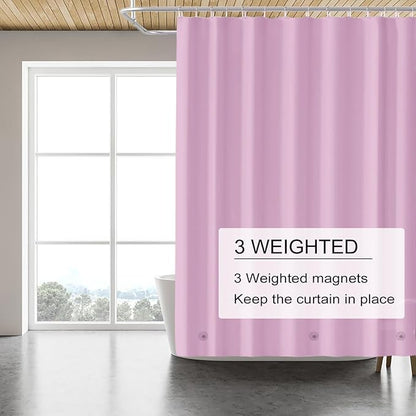 Pink Shower Curtain Liner, 4G PEVA Shower Liner, Plastic Peva Waterproof Shower Curtains, 72x72 inch with Grommet Holes 3 Magnetic Weights