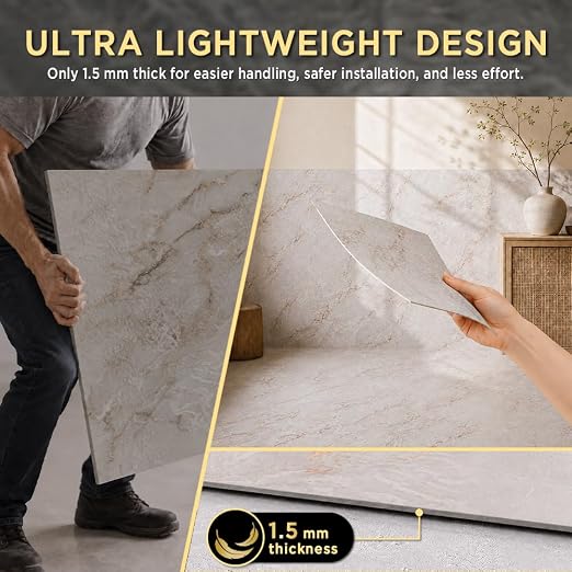 Marble Grain 12x12 Peel and Stick Floor Tile, Creamstone Marble, 10 PCS | NO Grout, NO Mess, For Kitchen, Bathroom Update, Non-Slip & Scratch-Resistant