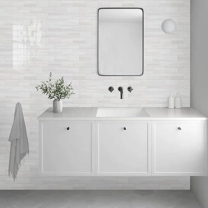 Vamos Tile 4-Piece Glossy Dolomite White Peel and Stick Backsplash Tile | 3''x6'' PVC Subway Tile with White Grout, Stick on Backsplash for Kitchen/Bathroom/Fireplace/Laundry/Camper