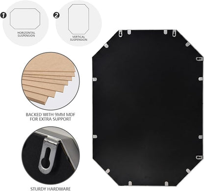 20x28 Inch Octagon Mirror for Bathroom Silver Wall Mirror Rectangle Mirror | Silver Bathroom Mirror Metal Frame Wall Mirror Decorative Rustic Accent Vanity Mirror Hanging for Over Sink Entryway