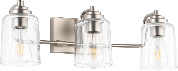 SOLFART Brushed Nickel Bathroom Lights Over Mirror 3 Lights Vanity Lights for Bathroom Bathroom Light Fixtures Vanity Lighting Mirror Lights