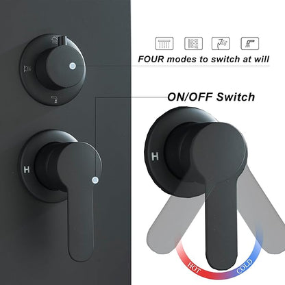 Black Shower Panel Modern Shower Tower System with Full Body Shower Jets System Handheld Spray Wall Mount Shower Panels Faucet