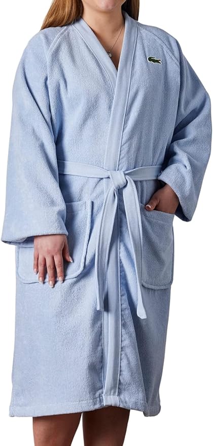 Lacoste Classic Pique Bath Robe, 100% Soft Cotton Terry, Unisex Adult Bathrobe, Absorbent & Quick Drying, One Size Fits Most