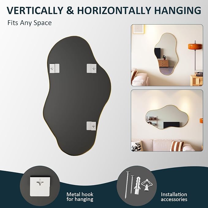 Irregular Full Length Mirror, 26"x46" Full Body Mirror with Metal Frame, Asymmetrical Mirrors for Entryway Bathroom Living Room Bedroom, Horizontal or Vertical Hanging