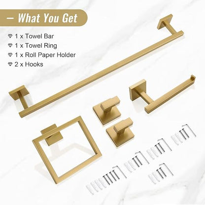 YACVCL Towel Bar Set, 5-Piece Brushed Gold Bathroom Hardware Set, Gold Bathroom Accessories Set, SUS304 Stainless Steel 23.6 Inch Towel Holder Towel Racks Set Wall Mounted