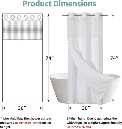 eachope No Hook Waffle Shower Curtain with Snap-in Liner, 36x74 Inch, White | 230GSM waffle weave fabric, waterproof liner set with 2 bottom magnets, mesh window, washable, for shower stalls or bathrooms