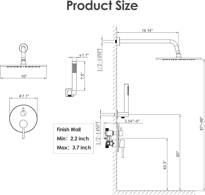 Gabrylly Shower System, 10" Wall Mounted Shower Faucet Set, Chrome | Rain Shower Head with Handheld Spray Combo, All Metal Rainfall Shower Head Complete Set Shower Mixer Valve for Bathroom