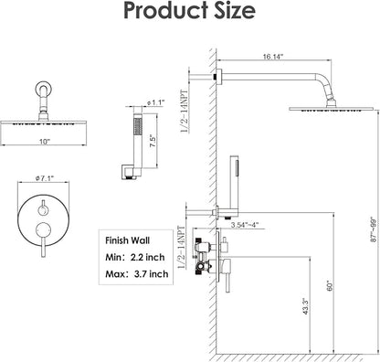 Gabrylly Shower System, 10" Wall Mounted Shower Faucet Set, Chrome | Rain Shower Head with Handheld Spray Combo, All Metal Rainfall Shower Head Complete Set Shower Mixer Valve for Bathroom
