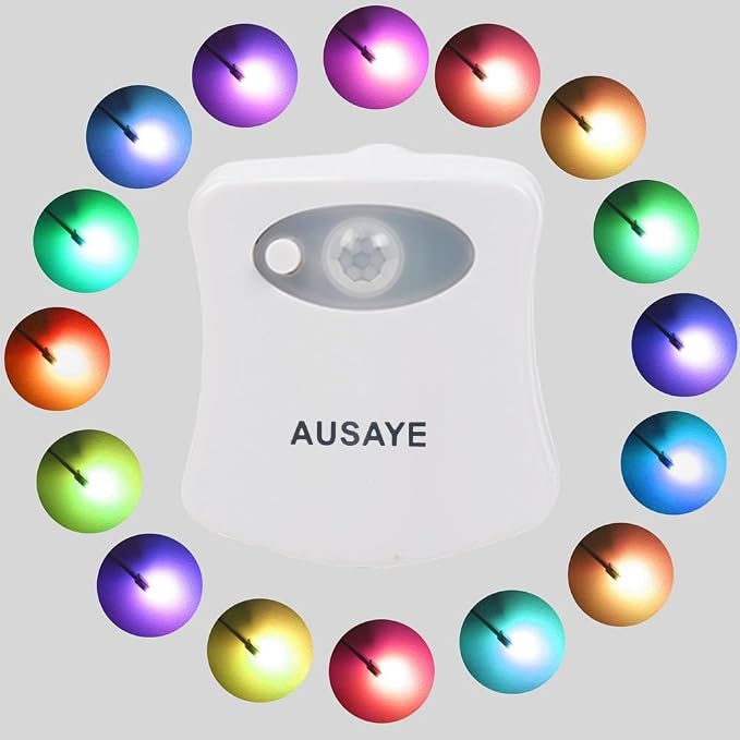 AUSAYE 2Pack Toilet Night Light, 16 Color Changing Motion Sensor Toilet Light Lamp,Fun Bathroom Toilet Bowl Nightlight,LED Stocking Stuffers for Kids Him Her Men Mom Father