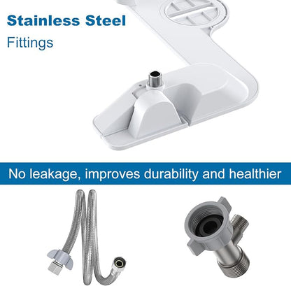Bidet Attachment for Toilet, Non-Electric Bidet Self-Cleaning Dual Nozzle (Feminine/Rear Wash), Cold Water Bidets Sprayer for Existing Toilets Cover with Adjustable Pressure, Easy to Install, White