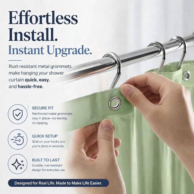 EHZNZIE Sage Shower Curtain Liner 72x72, PEVA Waterproof Bath Curtain, No Chemical Smell, 3 Weighted Magnets, Durable with Rustproof Metal Grommets