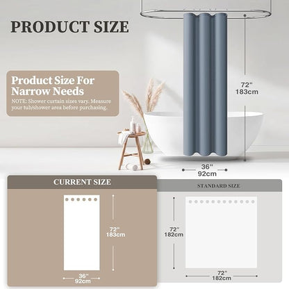 Stall Linen Textured Waterproof Shower Curtain Set, 36x72, Blue Grey | Half Size, 230GSM Polyester, Heavy Duty Fabric, Weighted Hem, 6 Plastic Hooks, Modern Luxury Hotel Style, Machine Washable