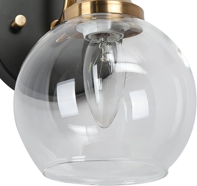 KSANA Black Gold Sconce, Modern Globe Wall Sconces Lighting with Clear Glass Shade, 1-Light Brass Wall Mounted Light Fixture for Bathroom, Kitchen, Bedroom and Stairway
