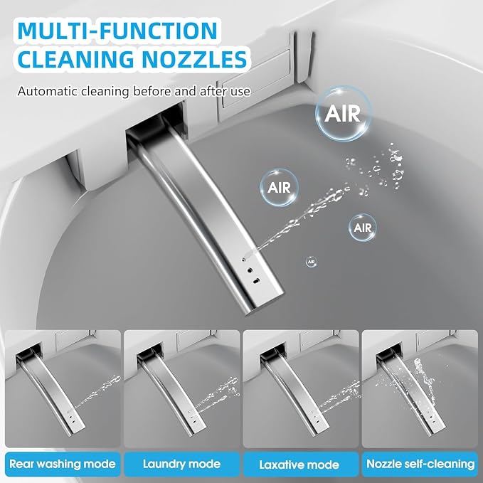 Smart Toilet with Bidet Built In with Warm Water Sprayer and Dryer | Foot Sensor Operation,Heated Seat toilet with LED Display for Bathroom,Auto Dual Flush