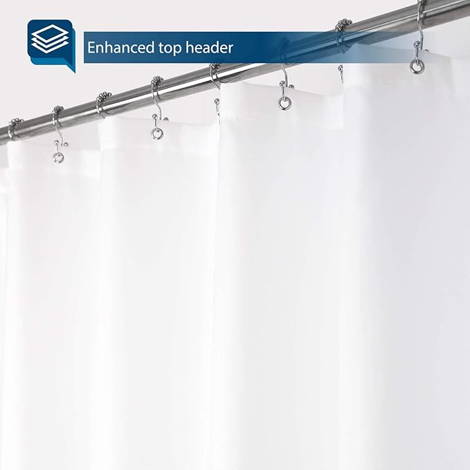 Barossa Design Waterproof Fabric Short Shower Curtain Liner Microfiber 72" W x 66" H - Hotel Quality, Machine Washable, White Shower Liner for Bath Tub, 72x66