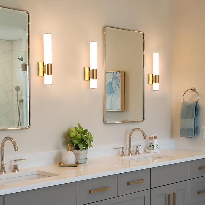 15" Gold Bathroom Vanity Lights, Wall Sconce, 2 Pack | Modern Wall Light for Bathroom Bedroom Living Room Hallway