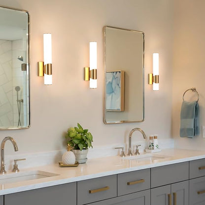 15" Gold Bathroom Vanity Lights, Wall Sconce, 2 Pack | Modern Wall Light for Bathroom Bedroom Living Room Hallway
