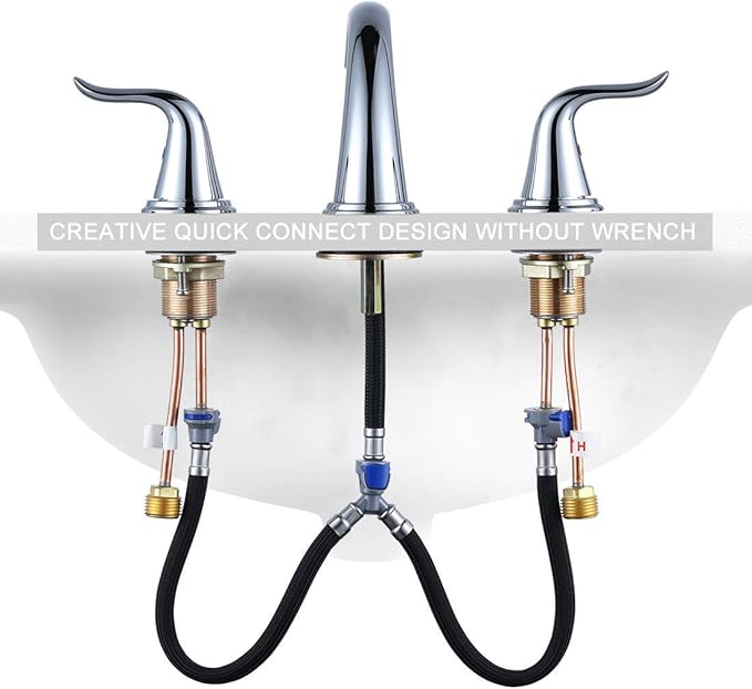 WOWOW 3 Hole Widespread Bathroom Faucet Chrome Bathroom Sink Faucets 2 Handle Bath Faucet 8 inch Vanity Faucet with Pop Up Drain Stopper Assembly Brass Mixer Taps for Bathroom Basin