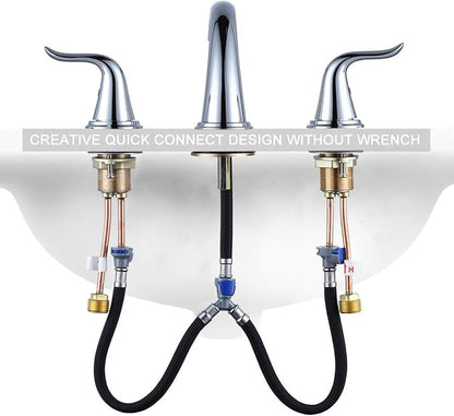 WOWOW 3 Hole Widespread Bathroom Faucet Chrome Bathroom Sink Faucets 2 Handle Bath Faucet 8 inch Vanity Faucet with Pop Up Drain Stopper Assembly Brass Mixer Taps for Bathroom Basin