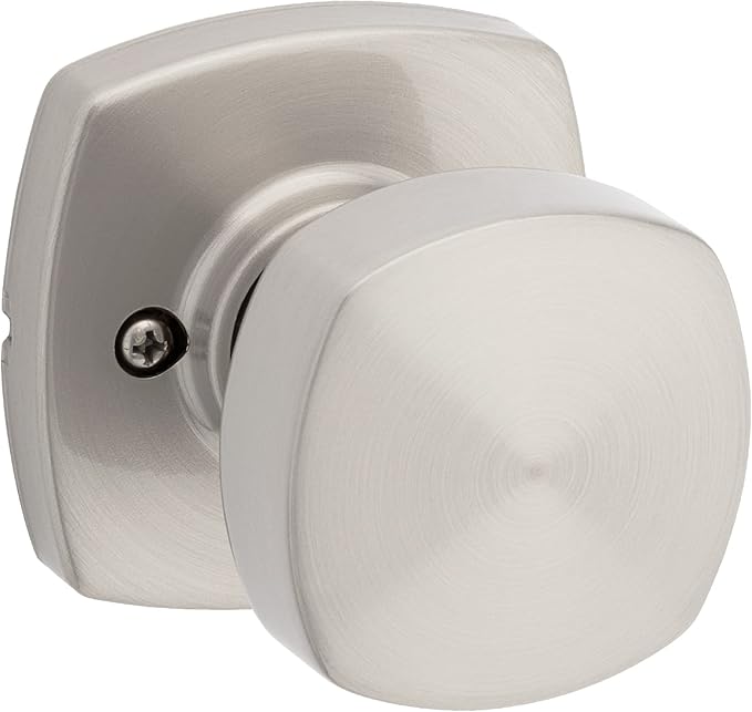 Kwikset Arroyo Knob Dummy Door Knob, Single Sided Handle for Closets, French Double Doors, and Pantry, Satin Nickel Non-Turning Interior Push/Pull Door Knob, with Microban Protection