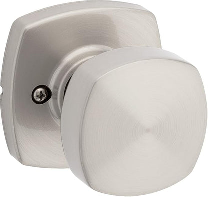 Kwikset Arroyo Knob Dummy Door Knob, Single Sided Handle for Closets, French Double Doors, and Pantry, Satin Nickel Non-Turning Interior Push/Pull Door Knob, with Microban Protection